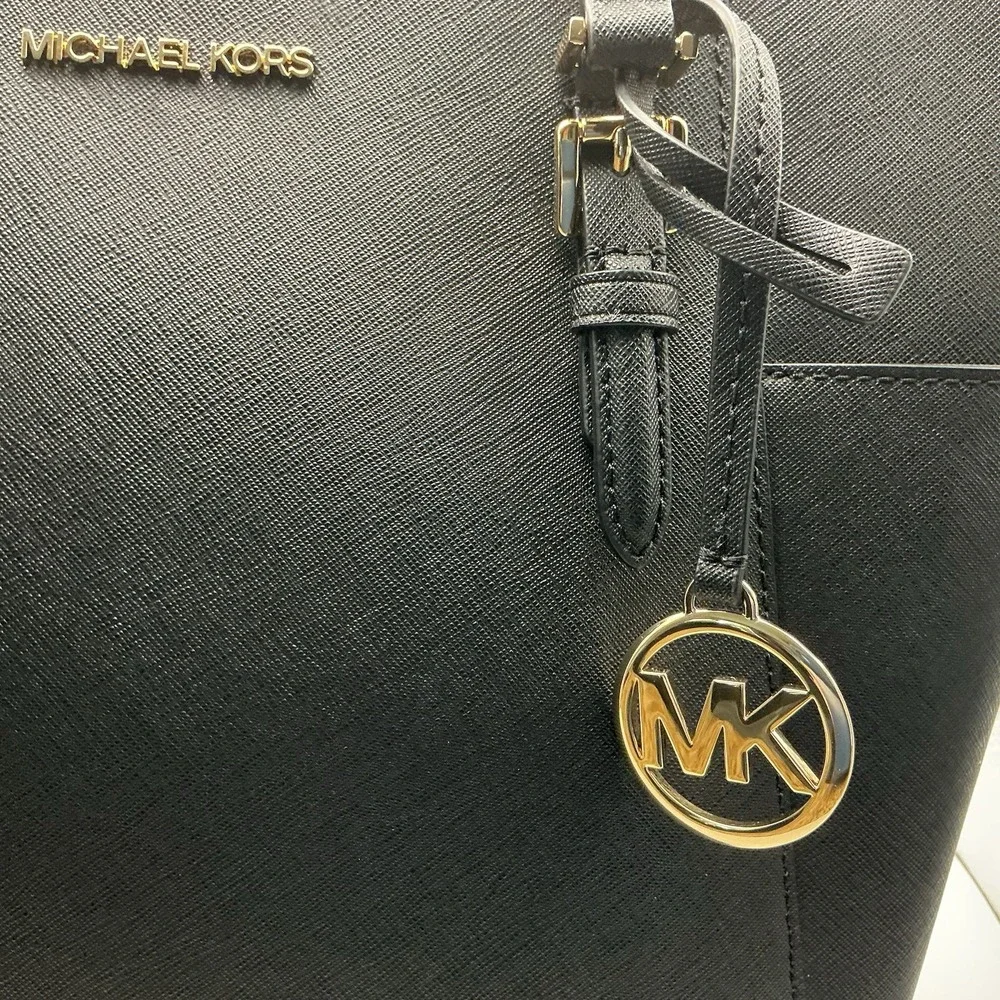 Michael Kors Charlotte Large TZ Tote Black Leather Shoulder Bag Gold NWT